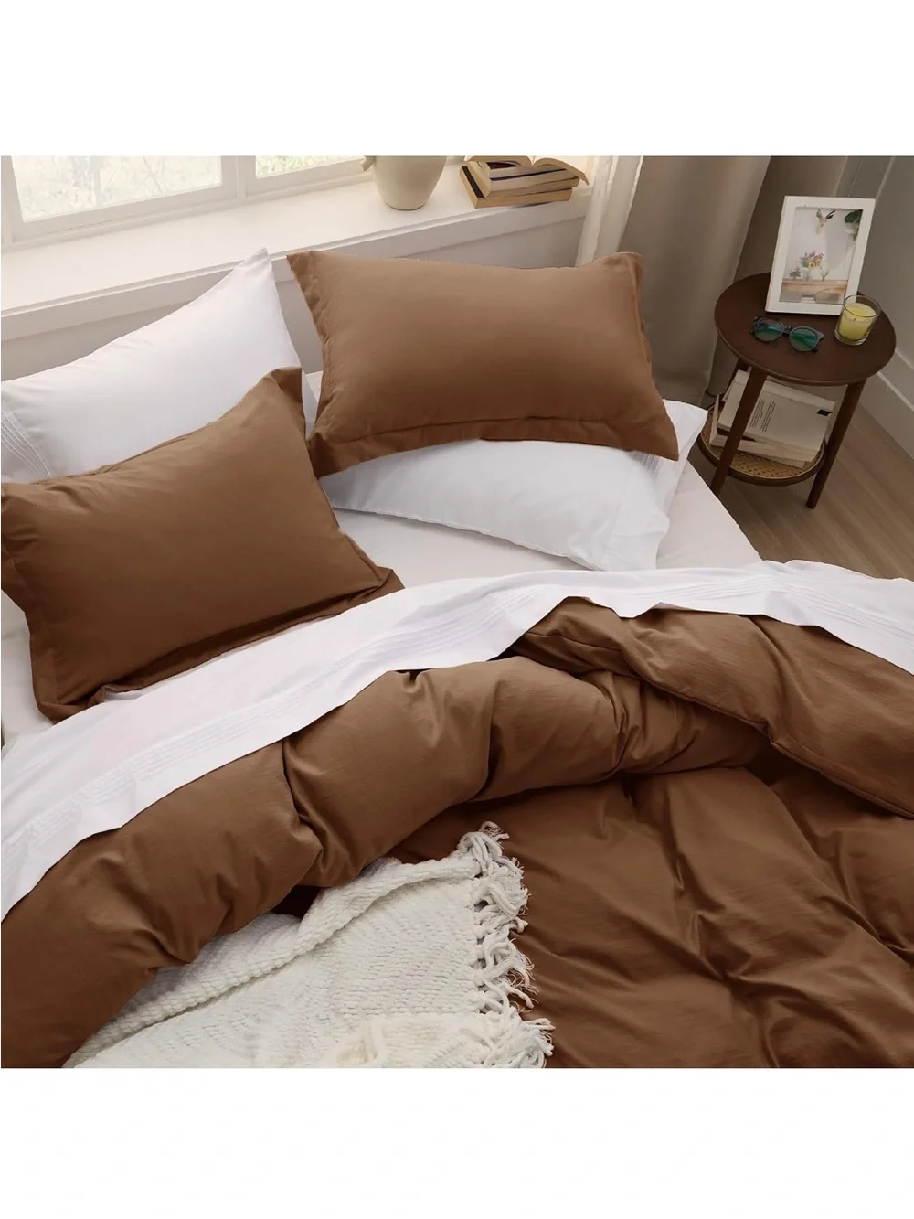 NEW Bedsure Chocolate Brown Duvet Cover. King. 3 Pieces Prewashed Cotton-Like